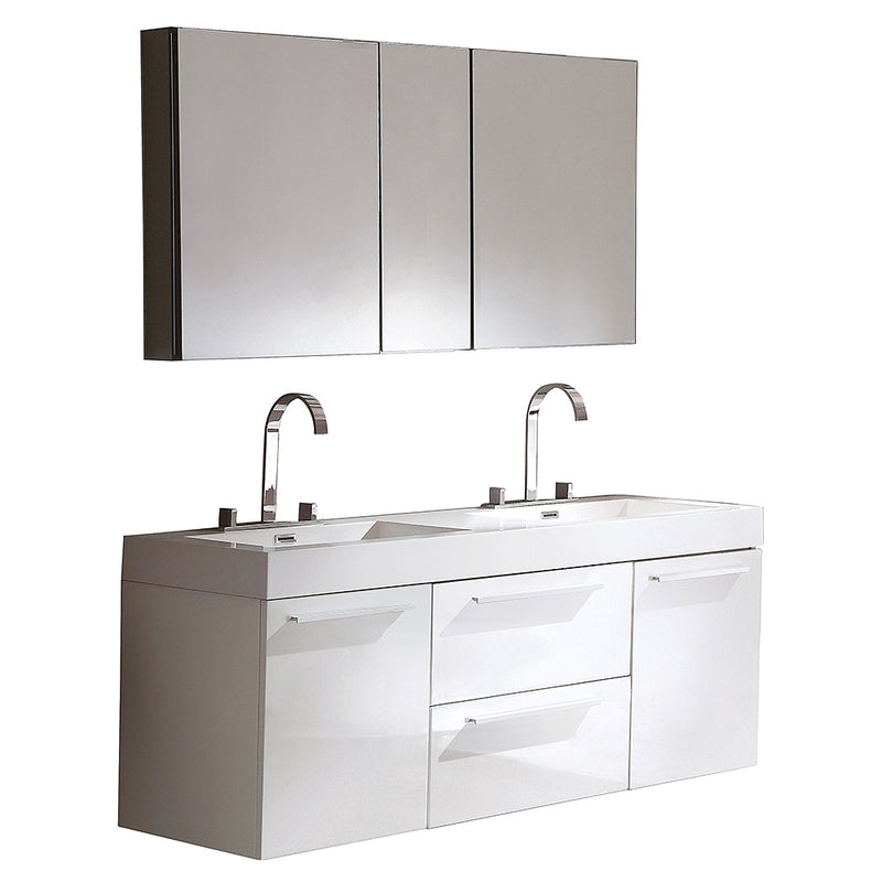 Fresca Opulento 54" White Modern Double Sink Bathroom Vanity w/ Medicine Cabinet FVN8013WH