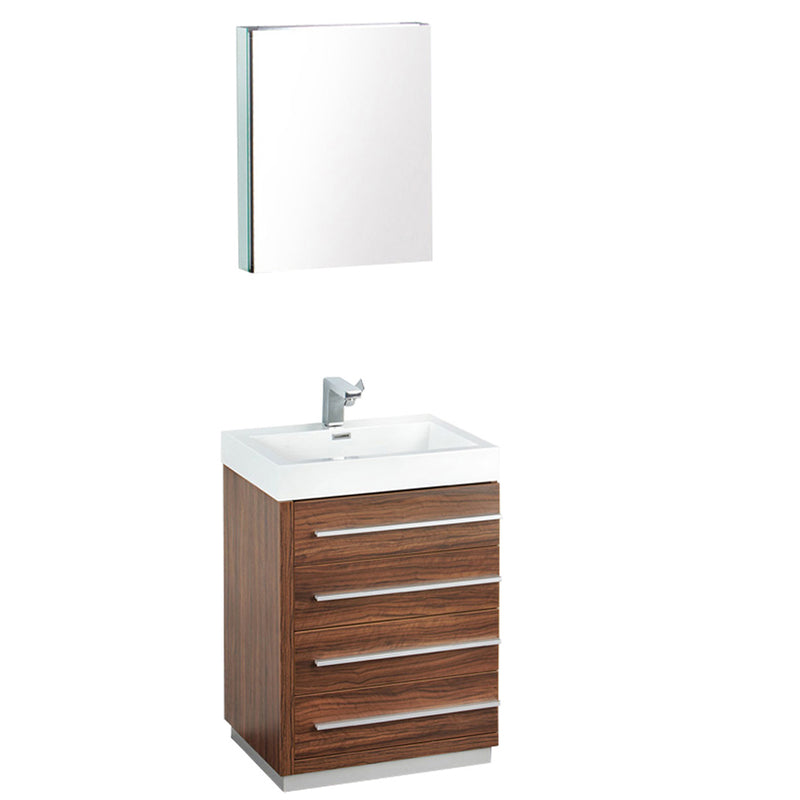 Fresca Livello 24" Walnut Modern Bathroom Vanity w/ Medicine Cabinet FVN8024GW