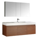 Fresca Mezzo 60" Teak Wall Hung Single Sink Modern Bathroom Vanity w/ Medicine Cabinet FVN8041TK