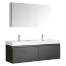 Fresca Mezzo 60" Black Wall Hung Double Sink Modern Bathroom Vanity w/ Medicine Cabinet FVN8042BW