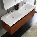 Fresca Mezzo 60" Teak Wall Hung Double Sink Modern Bathroom Vanity with Medicine Cabinet FVN8042TK