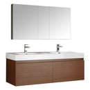 Fresca Mezzo 60" Teak Wall Hung Double Sink Modern Bathroom Vanity w/ Medicine Cabinet FVN8042TK