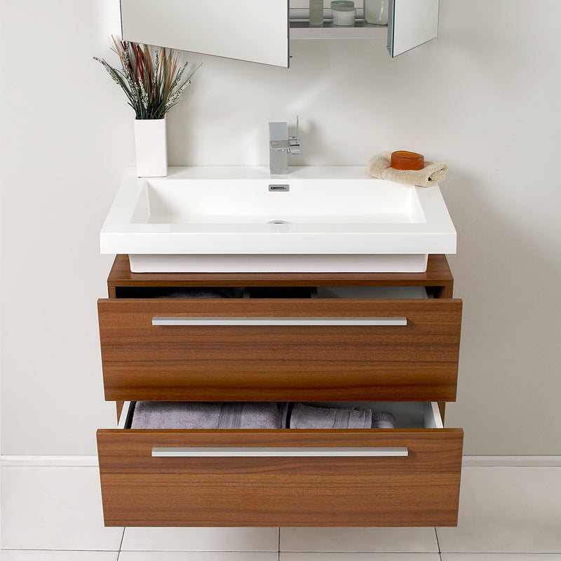 Fresca Medio 32" Teak Modern Bathroom Vanity with Medicine Cabinet FVN8080TK