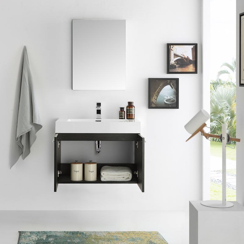 Fresca Vista 30" Black Wall Hung Modern Bathroom Vanity with Medicine Cabinet FVN8089BW