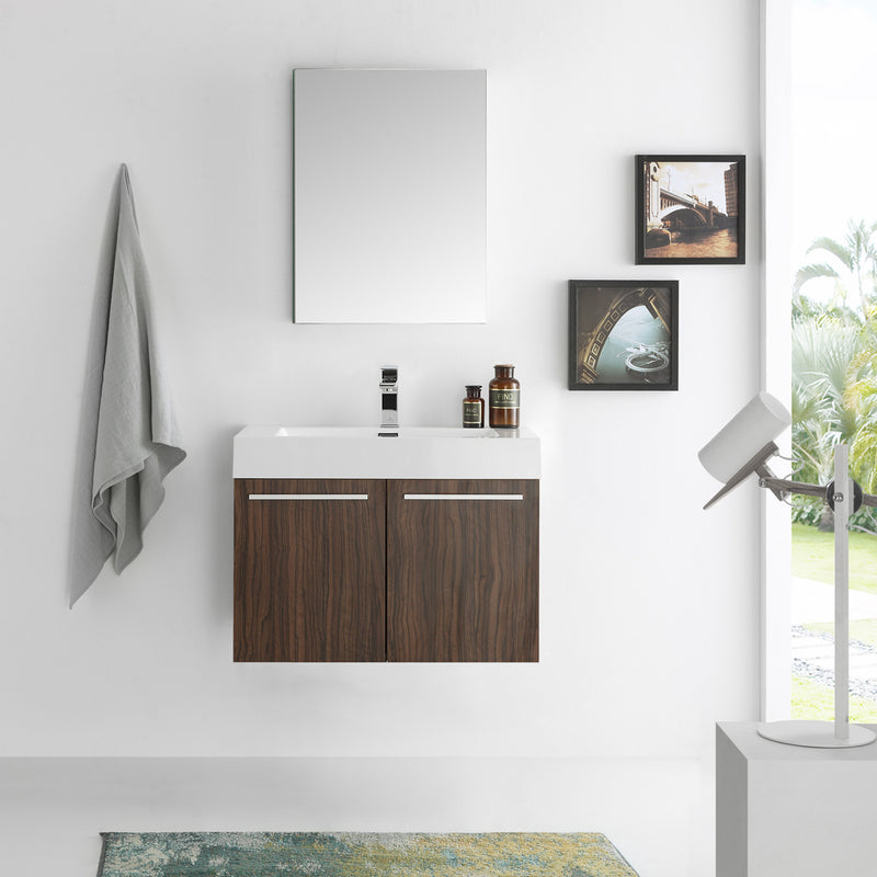 Fresca Vista 30" Walnut Wall Hung Modern Bathroom Vanity with Medicine Cabinet FVN8089GW