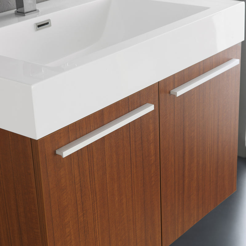 Fresca Vista 30" Teak Wall Hung Modern Bathroom Vanity with Medicine Cabinet FVN8089TK