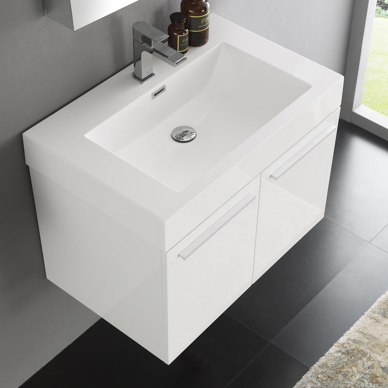 Fresca Vista 30" White Wall Hung Modern Bathroom Vanity with Medicine Cabinet FVN8089WH