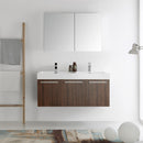 Fresca Vista 48" Walnut Wall Hung Double Sink Modern Bathroom Vanity with Medicine Cabinet FVN8092GW-D