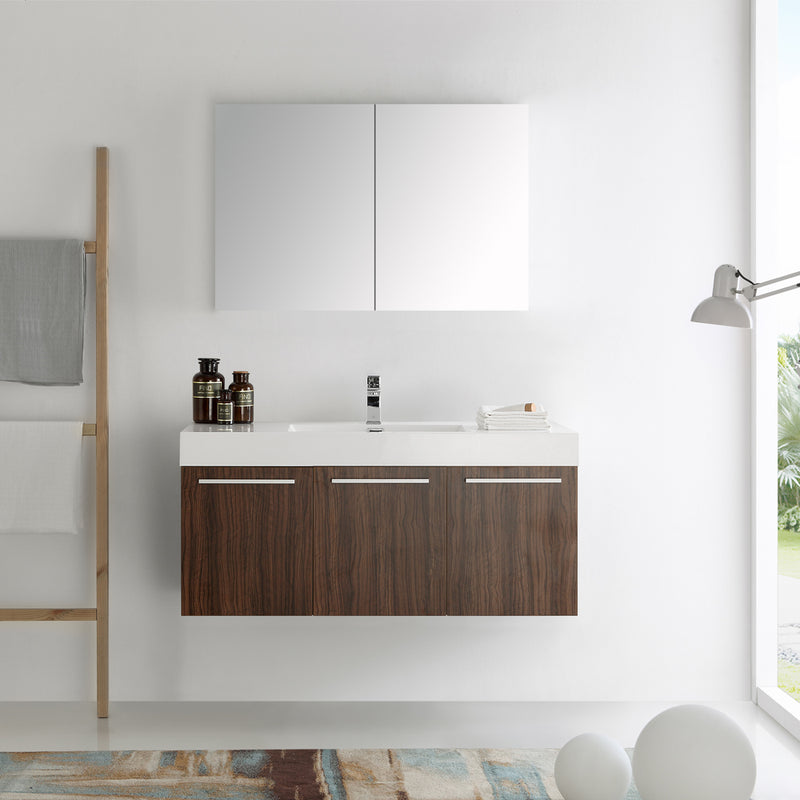 Fresca Vista 48" Walnut Wall Hung Modern Bathroom Vanity with Medicine Cabinet FVN8092GW