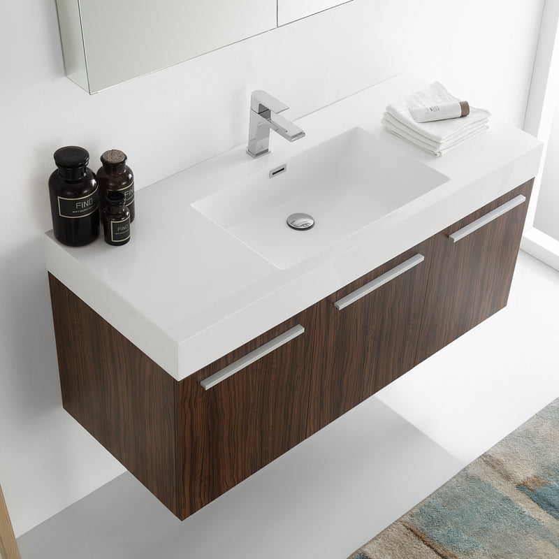 Fresca Vista 48" Walnut Wall Hung Modern Bathroom Vanity with Medicine Cabinet FVN8092GW