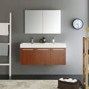 Fresca Vista 48" Teak Wall Hung Double Sink Modern Bathroom Vanity with Medicine Cabinet FVN8092TK-D