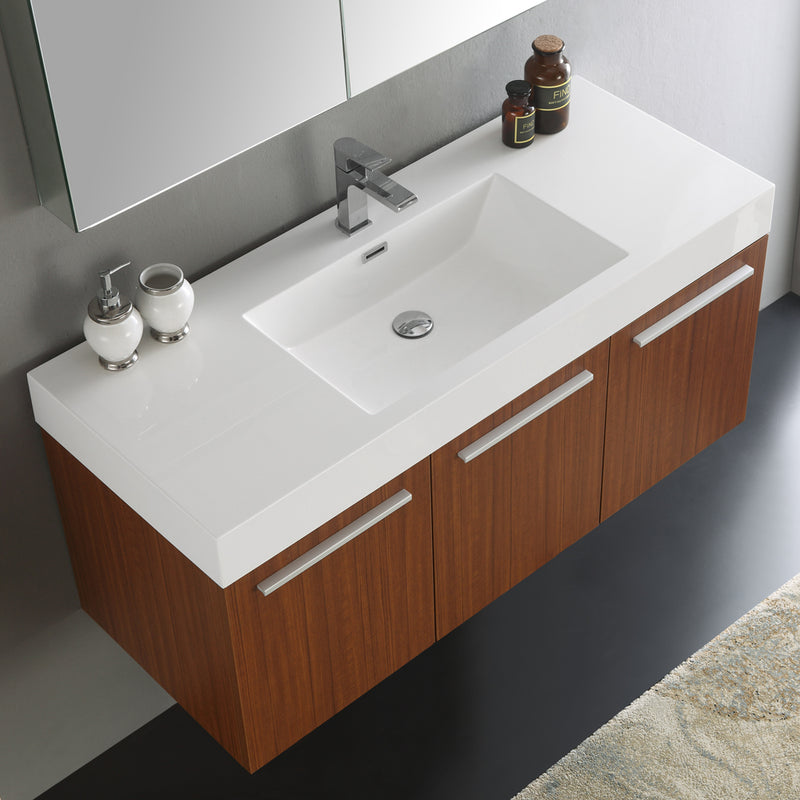 Fresca Vista 48" Teak Wall Hung Modern Bathroom Vanity with Medicine Cabinet FVN8092TK