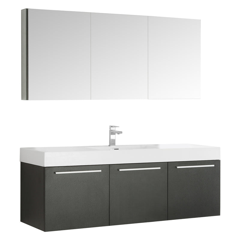 Fresca Vista 60" Black Wall Hung Single Sink Modern Bathroom Vanity w/ Medicine Cabinet FVN8093BW