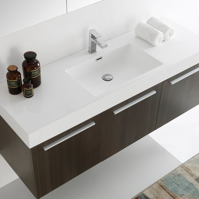 Fresca Vista 60" Gray Oak Wall Hung Single Sink Modern Bathroom Vanity with Medicine Cabinet FVN8093GO