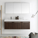 Fresca Vista 60" Walnut Wall Hung Double Sink Modern Bathroom Vanity with Medicine Cabinet FVN8093GW-D