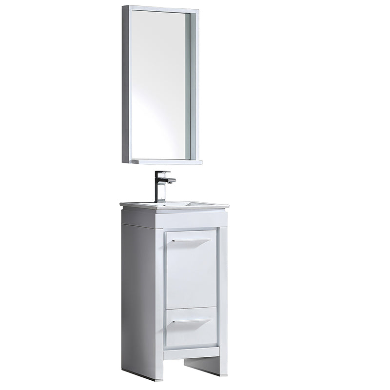 Fresca Allier 16" White Modern Bathroom Vanity w/ Mirror FVN8118WH