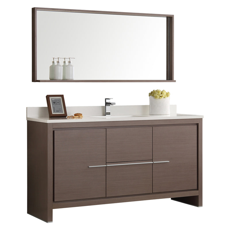 Fresca Allier 60" Gray Oak Modern Single Sink Bathroom Vanity w/ Mirror FVN8119GO-S