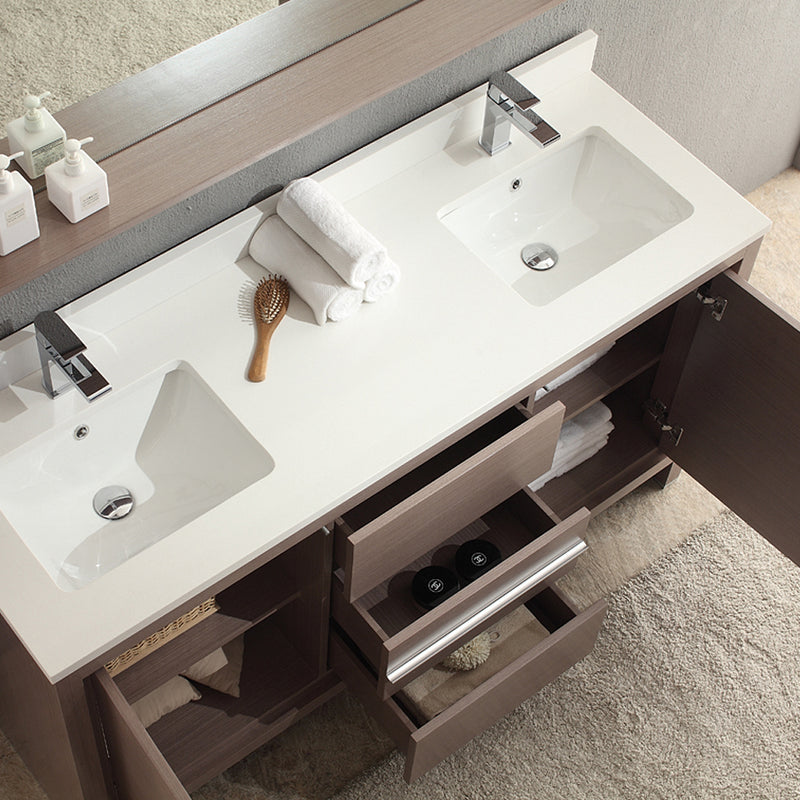 Fresca Allier 60" Gray Oak Modern Double Sink Bathroom Vanity with Mirror FVN8119GO