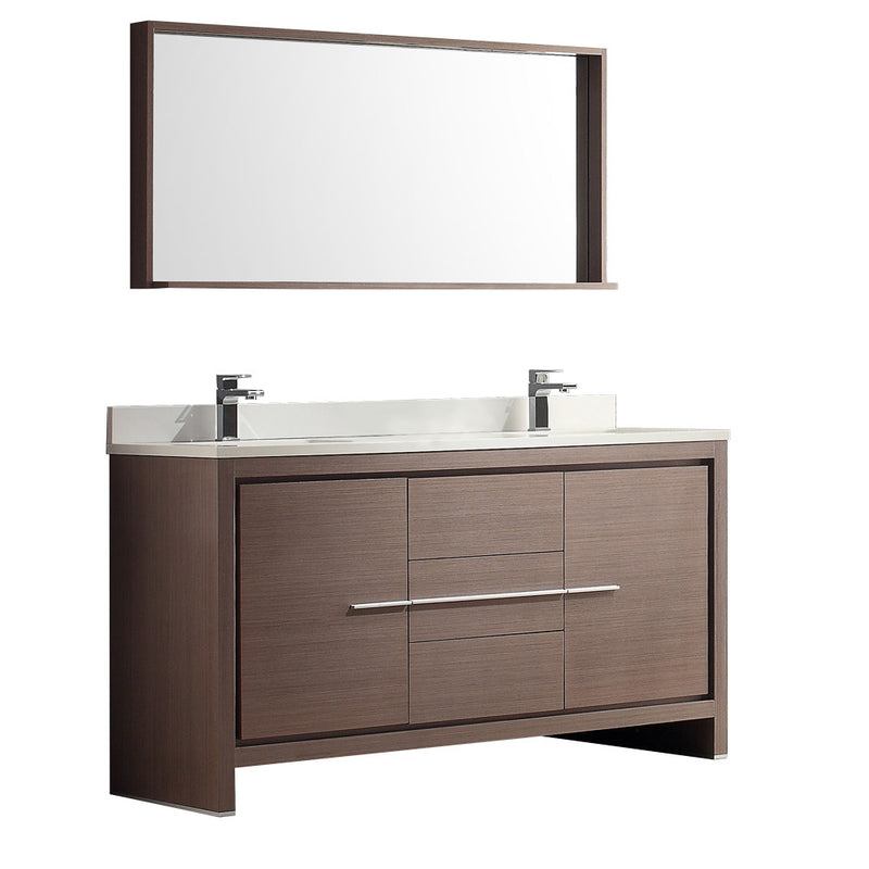 Fresca Allier 60" Gray Oak Modern Double Sink Bathroom Vanity w/ Mirror FVN8119GO