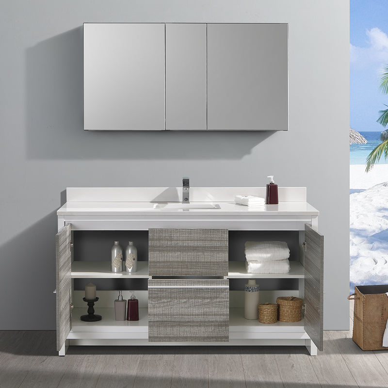 Fresca Allier Rio 60" Ash Gray Single Sink Modern Bathroom Vanity with Medicine Cabinet FVN8119HA-S