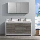 Fresca Allier Rio 60" Ash Gray Double Sink Modern Bathroom Vanity with Medicine Cabinet FVN8119HA