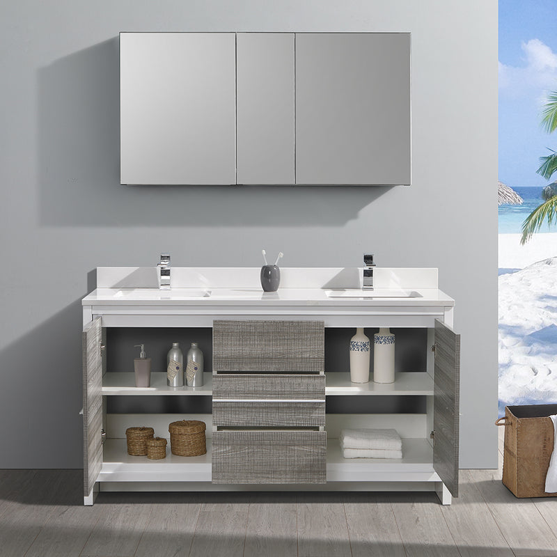 Fresca Allier Rio 60" Ash Gray Double Sink Modern Bathroom Vanity with Medicine Cabinet FVN8119HA