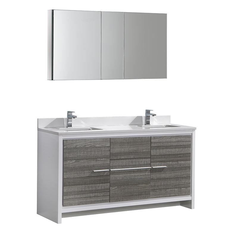 Fresca Allier Rio 60" Ash Gray Double Sink Modern Bathroom Vanity w/ Medicine Cabinet FVN8119HA