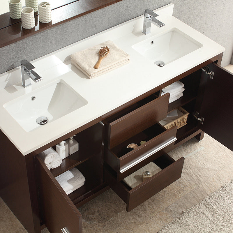 Fresca Allier 60" Wenge Brown Modern Double Sink Bathroom Vanity with Mirror FVN8119WG