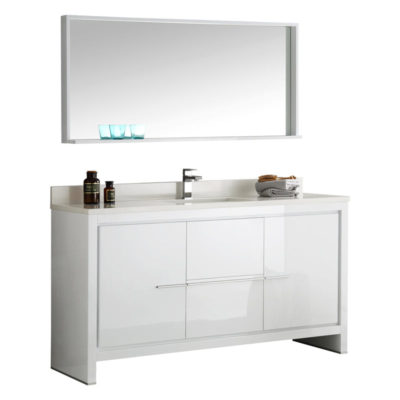 Fresca Allier 60" White Modern Single Sink Bathroom Vanity w/ Mirror FVN8119WH-S