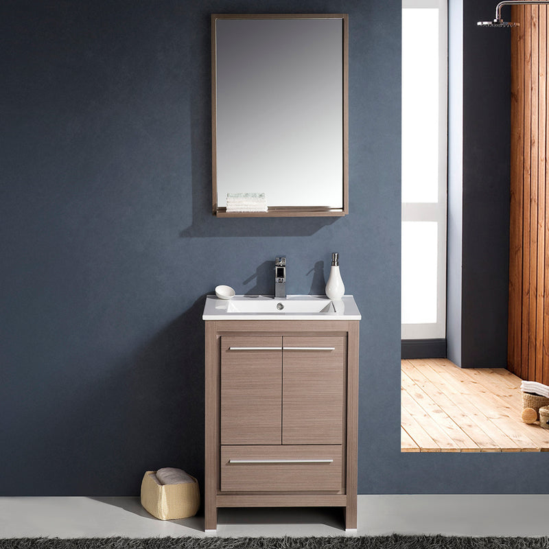 Fresca Allier 24" Gray Oak Modern Bathroom Vanity with Mirror FVN8125GO