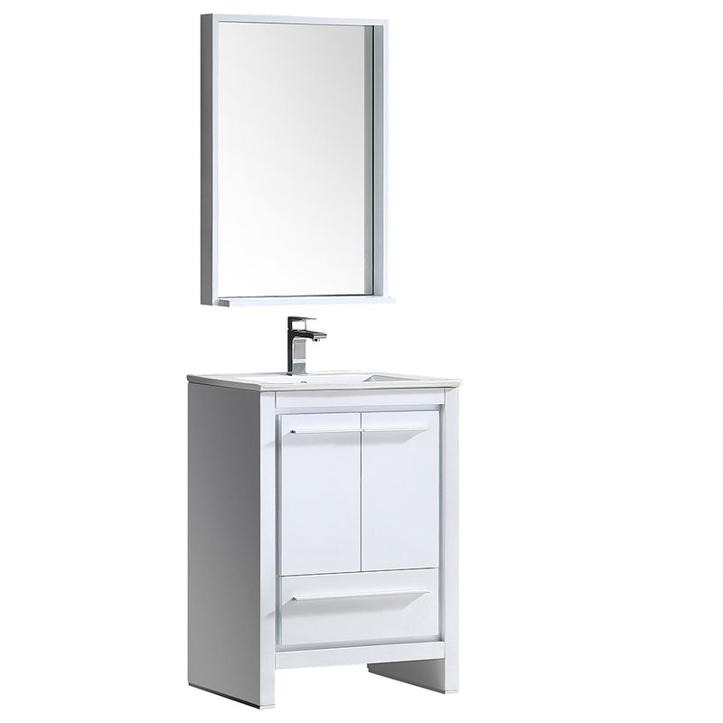 Fresca Allier 24" White Modern Bathroom Vanity w/ Mirror FVN8125WH