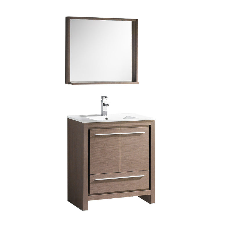 Fresca Allier 30" Gray Oak Modern Bathroom Vanity w/ Mirror FVN8130GO