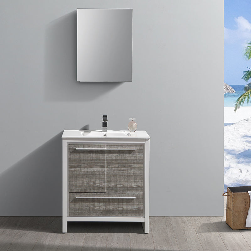 Fresca Allier Rio 30" Ash Gray Modern Bathroom Vanity with Medicine Cabinet FVN8130HA