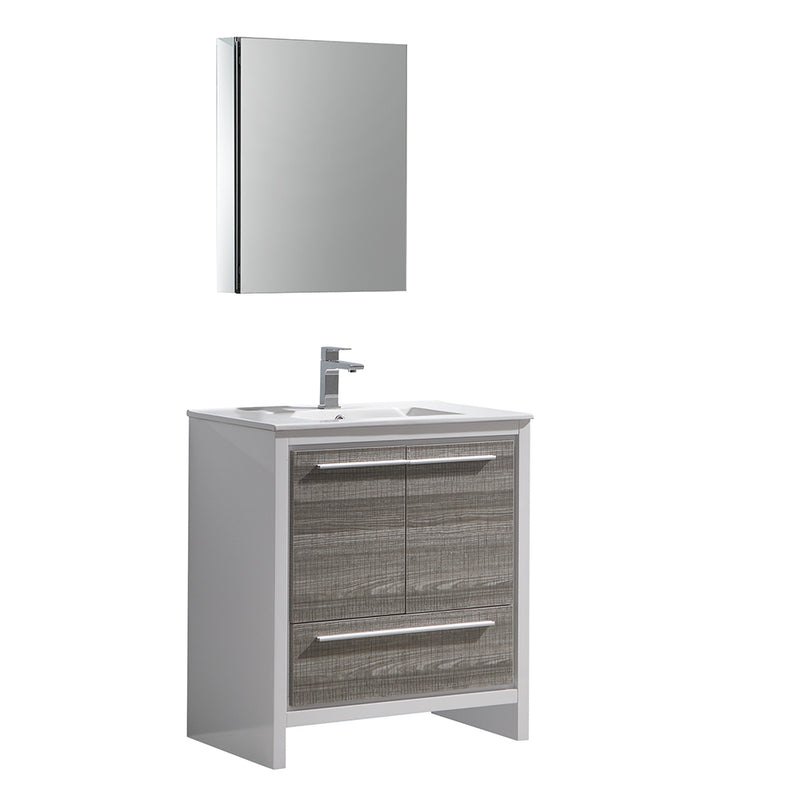 Fresca Allier Rio 30" Ash Gray Modern Bathroom Vanity w/ Medicine Cabinet FVN8130HA