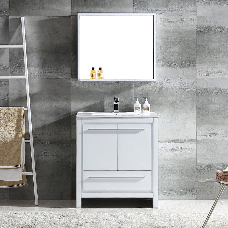 Fresca Allier 30" White Modern Bathroom Vanity with Mirror FVN8130WH