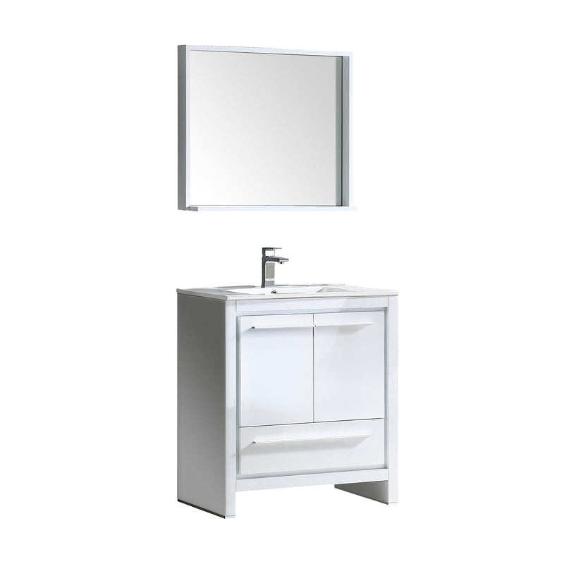 Fresca Allier 30" White Modern Bathroom Vanity w/ Mirror FVN8130WH