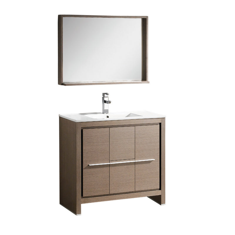 Fresca Allier 36" Gray Oak Modern Bathroom Vanity w/ Mirror FVN8136GO