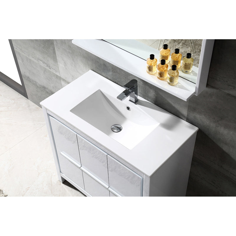 Fresca Allier 36" White Modern Bathroom Vanity with Mirror FVN8136WH