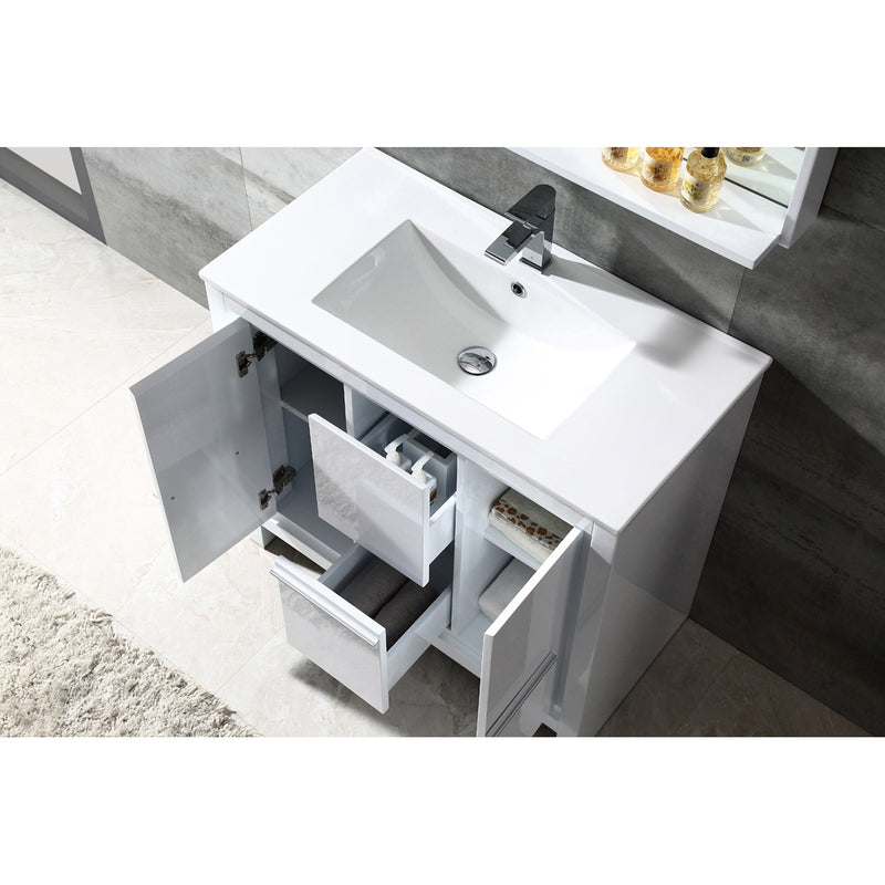 Fresca Allier 36" White Modern Bathroom Vanity with Mirror FVN8136WH