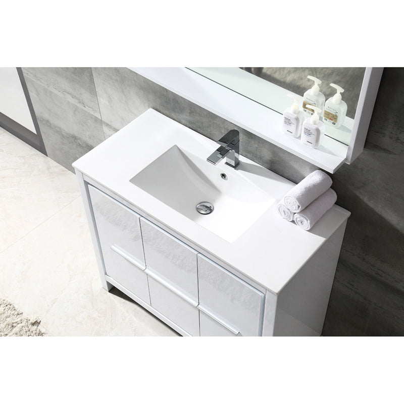 Fresca Allier 40" White Modern Bathroom Vanity with Mirror FVN8140WH