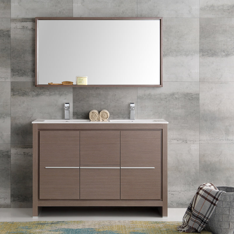 Fresca Allier 48" Gray Oak Modern Double Sink Bathroom Vanity with Mirror FVN8148GO-D