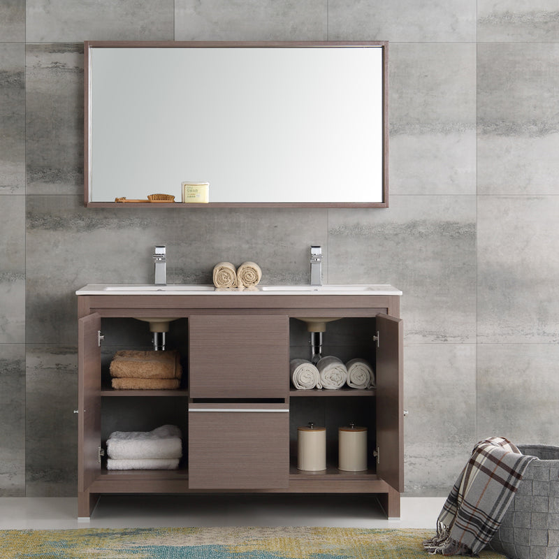 Fresca Allier 48" Gray Oak Modern Double Sink Bathroom Vanity with Mirror FVN8148GO-D