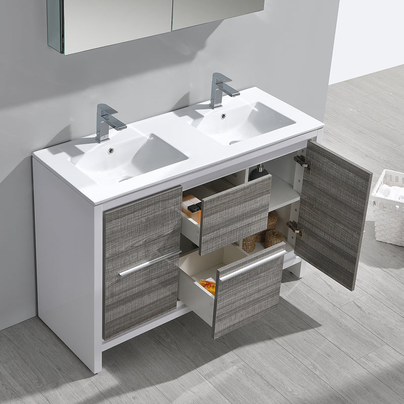 Fresca Allier Rio 48" Ash Gray Double Sink Modern Bathroom Vanity with Medicine Cabinet FVN8148HA-D