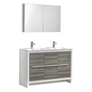 Fresca Allier Rio 48" Ash Gray Double Sink Modern Bathroom Vanity w/ Medicine Cabinet FVN8148HA-D