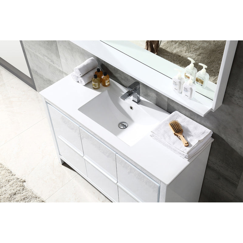 Fresca Allier 48" White Modern Bathroom Vanity with Mirror FVN8148WH