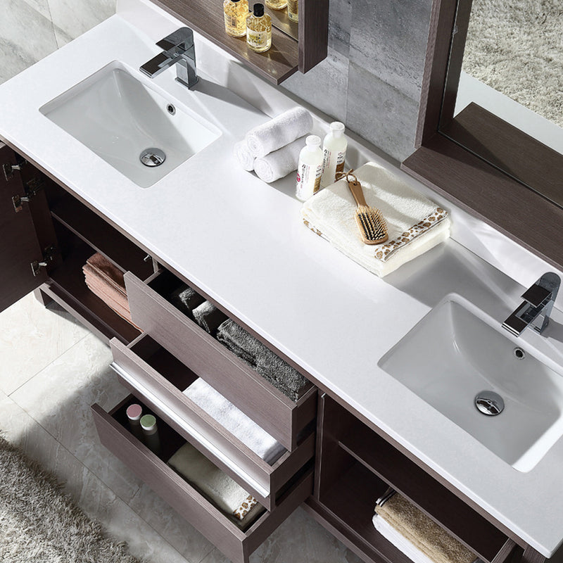 Fresca Allier 72" Gray Oak Modern Double Sink Bathroom Vanity with Mirror FVN8172GO