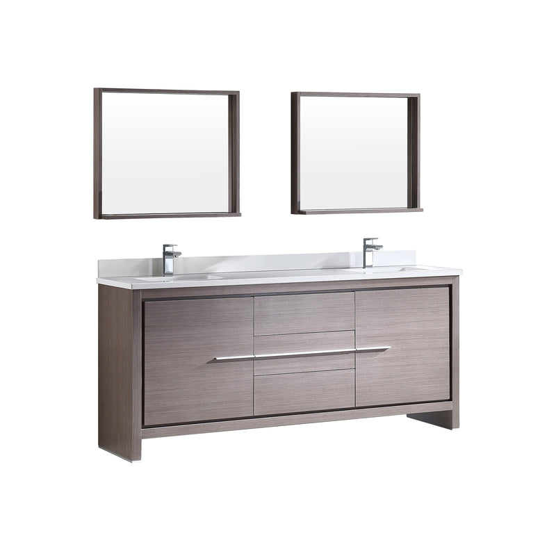 Fresca Allier 72" Gray Oak Modern Double Sink Bathroom Vanity w/ Mirror FVN8172GO