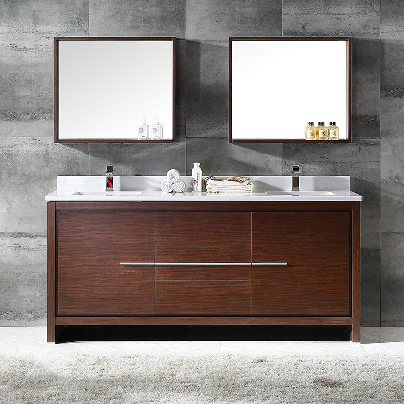 Fresca Allier 72" Wenge Brown Modern Double Sink Bathroom Vanity with Mirror FVN8172WG