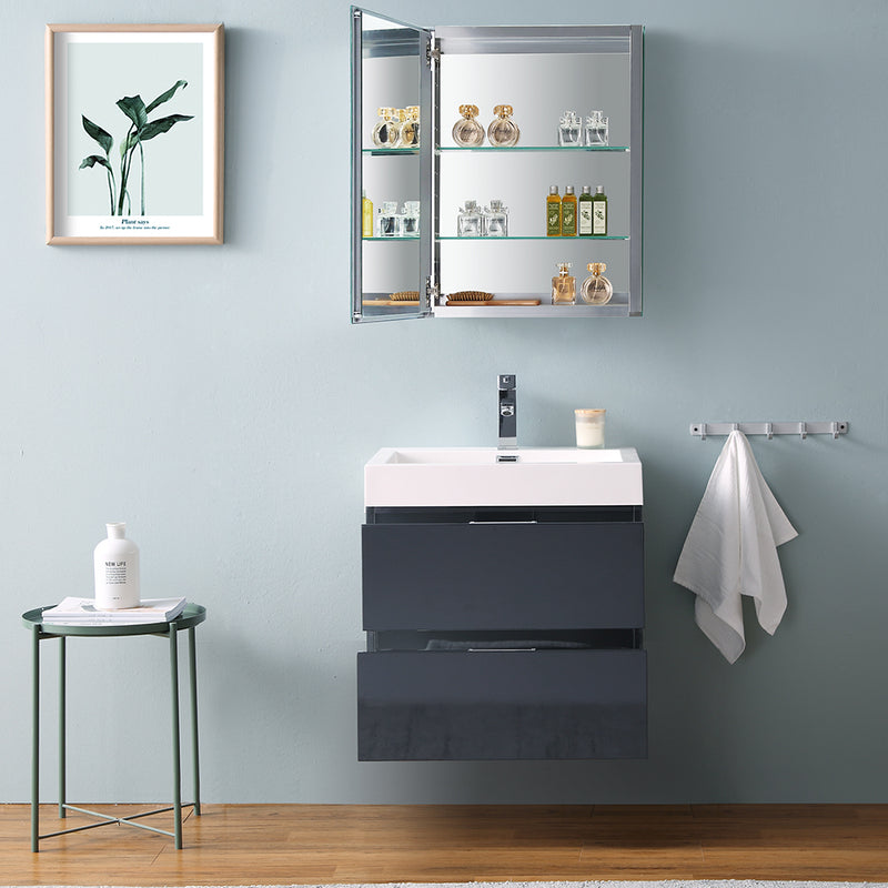 Fresca Valencia 24" Dark Slate Gray Wall Hung Modern Bathroom Vanity with Medicine Cabinet FVN8324GG