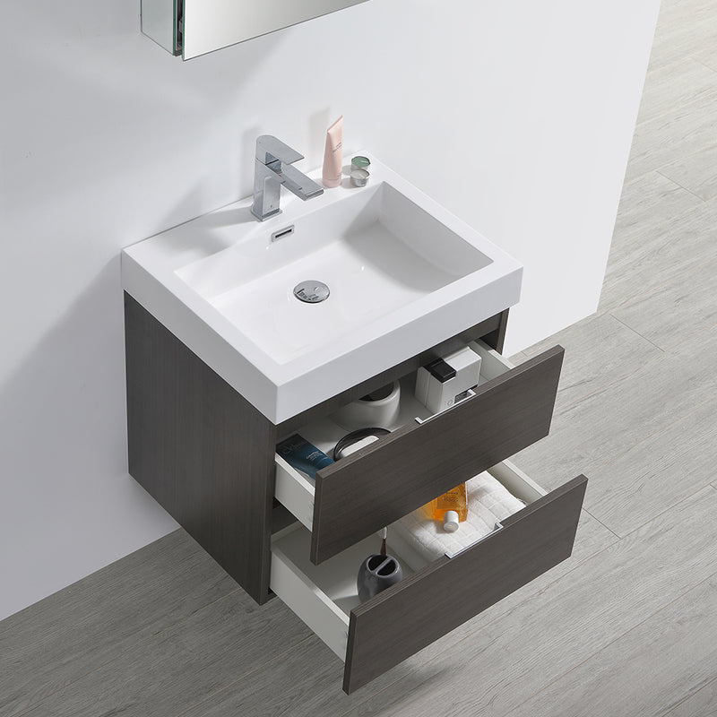 Fresca Valencia 24" Gray Oak Wall Hung Modern Bathroom Vanity with Medicine Cabinet FVN8324GO